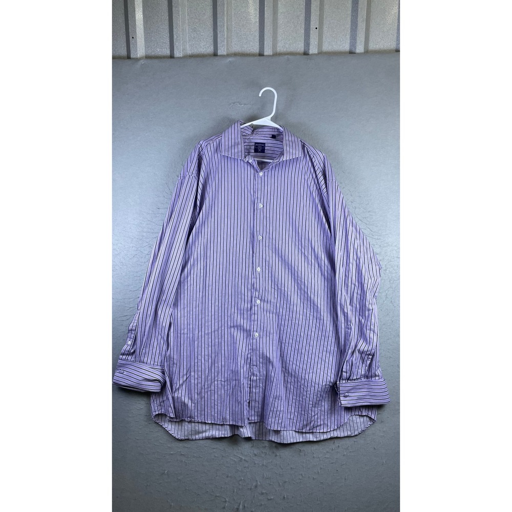Modena Dress Shirt Men 20 36/37 Purple Striped Excellent Tall Long Sleeve Cotton